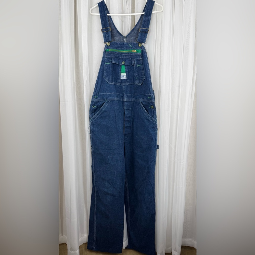 liberty Dark Blue Denim Overalls with Green Stitching